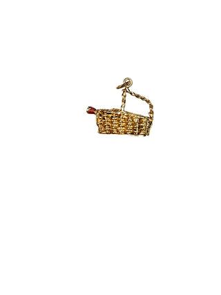 Vintage Burgundy Wine Bottle in Woven Basket Charm